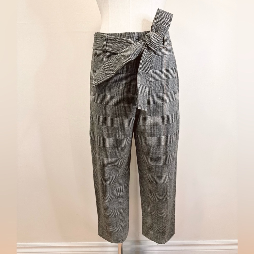 Gray Plaid Women's Pants with Belt